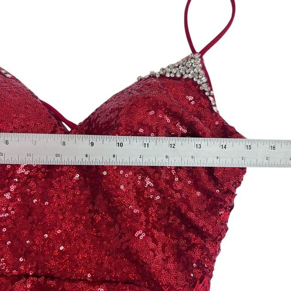 Rachel Allan Red Sequin Floor Length Gown Lace-up Back Dress Size 00 NWT 70517 - Picture 12 of 16